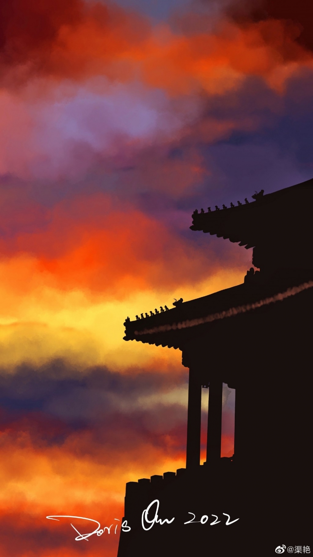 北京故宫九宫格上的手绘唯美图案图片