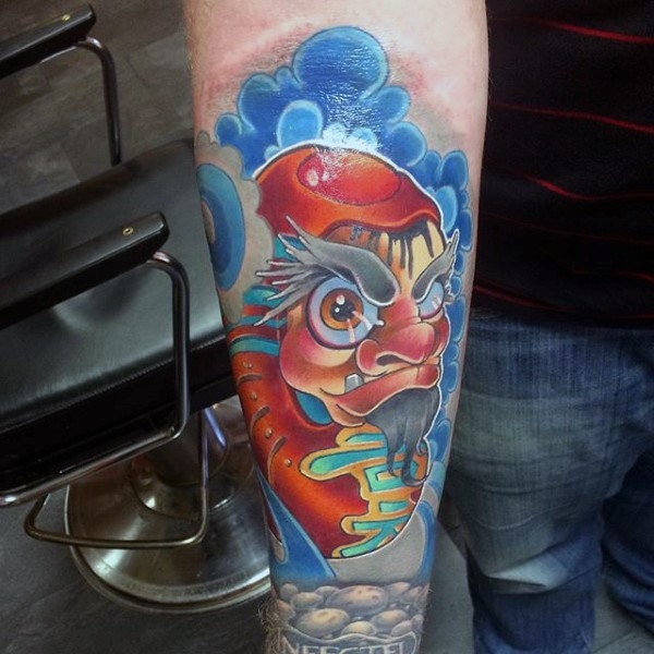 充满中国风色彩的传统手臂达摩图片纹身图案