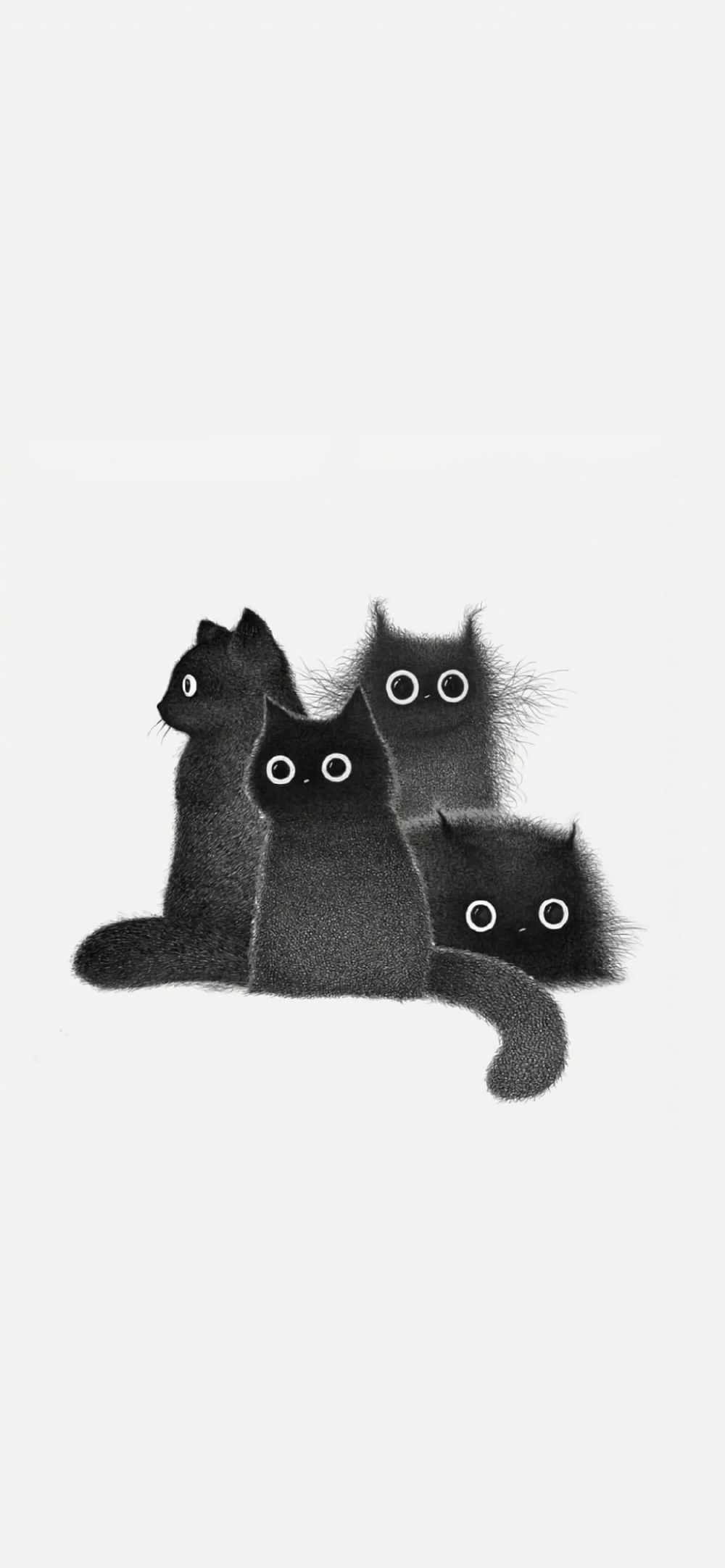 手绘全身黑色毛发猫咪卡通简约手机壁纸