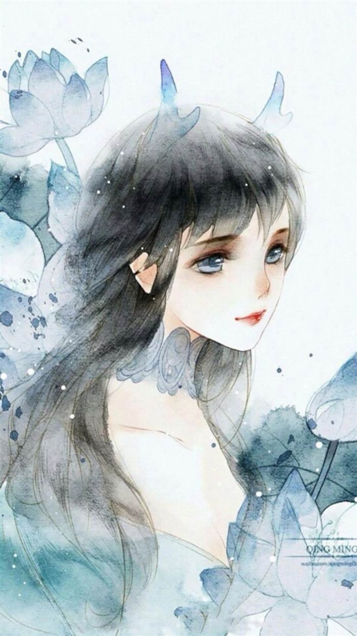 古风漫画美女手机壁纸  古风美女与动物唯美图片手机壁纸