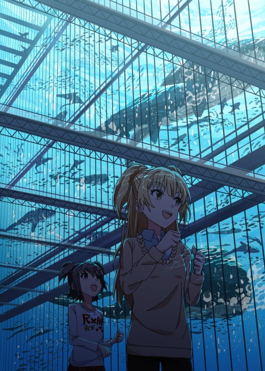 蓝色动漫手机壁纸 夏季动漫蓝色水族馆手机壁纸图片