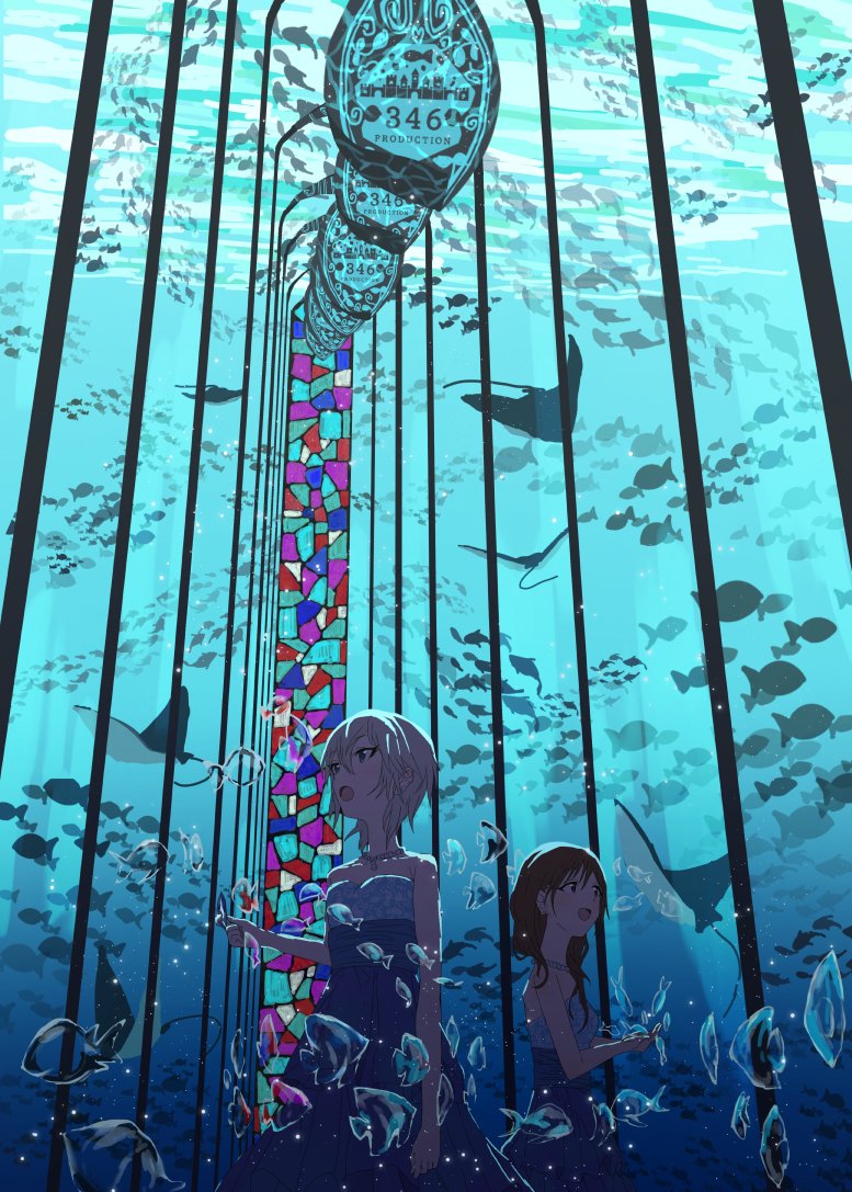 蓝色动漫手机壁纸 夏季动漫蓝色水族馆手机壁纸图片