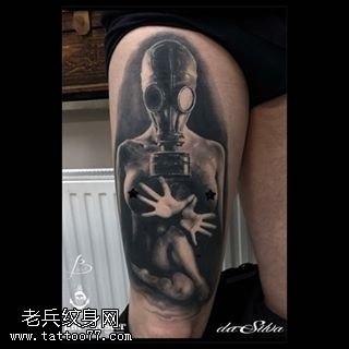 大腿的机械女纹身图案