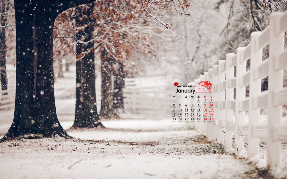 2016年1月日历唯美雪景桌面壁纸下载2