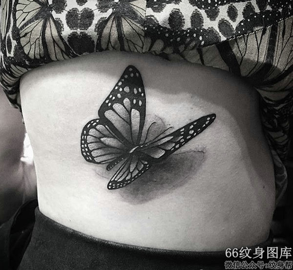 腰部停留着一只漂亮的3d蝴蝶纹身图案