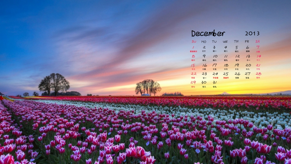 2013年12月月历小清新唯美风景壁纸