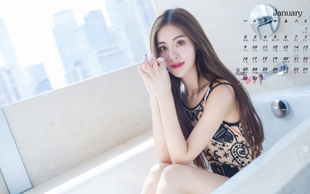 2017年1月清纯性感美女浴室写真高清日历壁纸