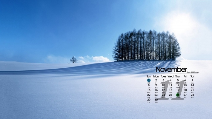 雪景2015年11月日历桌面图片