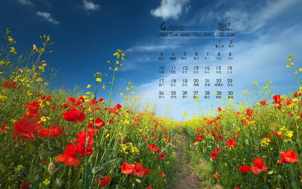 2017年4月唯美花海桌面日历壁纸