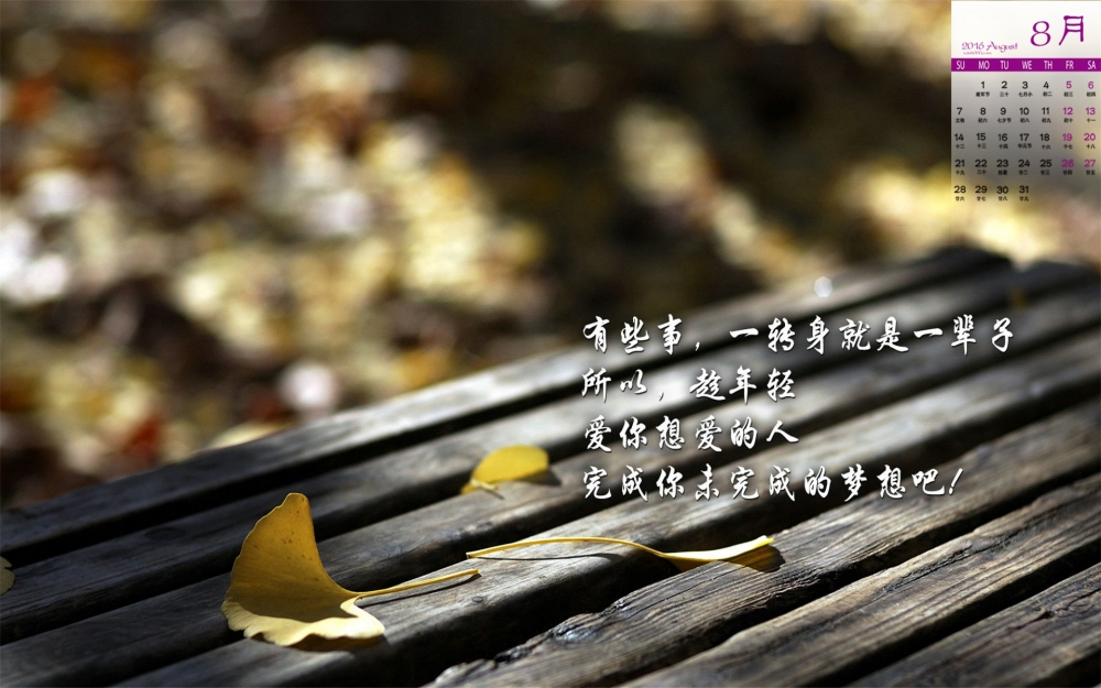 2016年8月日历唯美爱情箴言高清桌面壁纸图片