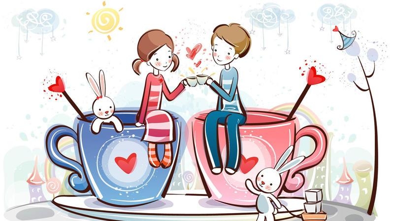 浪漫甜蜜卡通漫画情侣图片