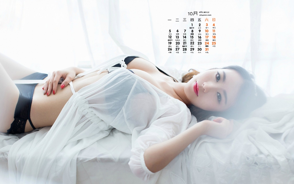 2015年10月日历性感薄纱内衣诱惑美女嫩模写真高清壁纸下载