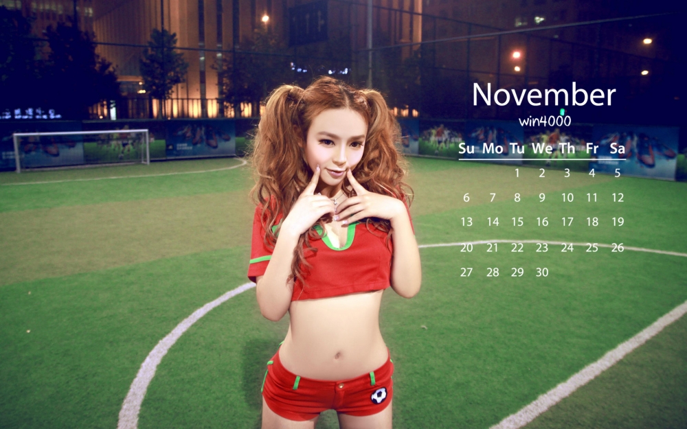 2016年11月日历可爱足球美女壁纸图片下载
