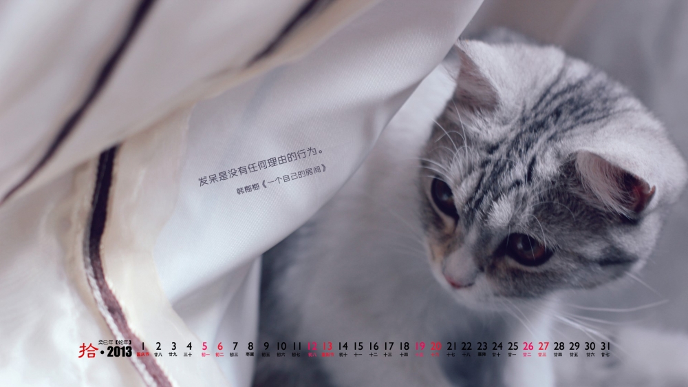 13年10月日历唯美可爱电脑桌面壁纸