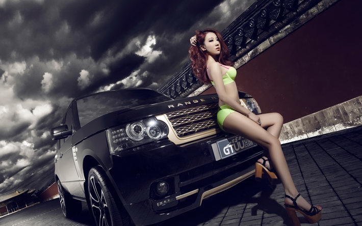 路虎与美女车模宽屏桌面壁纸 1920x1200【09P】
