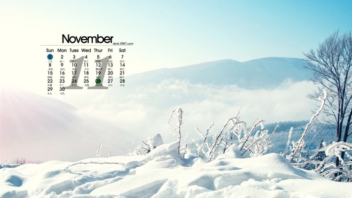雪景2015年11月日历桌面图片