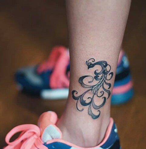 女性脚踝图腾凤凰纹身图案