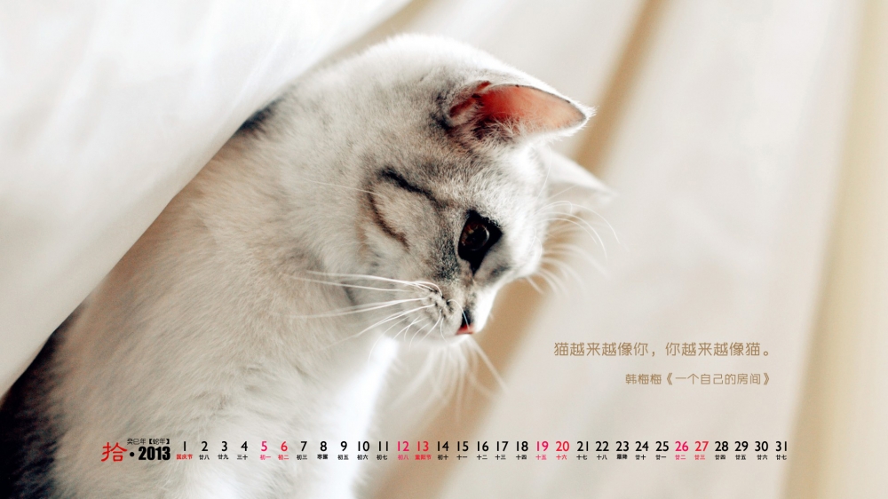 13年10月日历唯美可爱电脑桌面壁纸