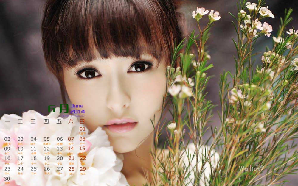 2014年6月份日历桌面壁纸《金玉良缘》甜美气质美女唐嫣唯美图片