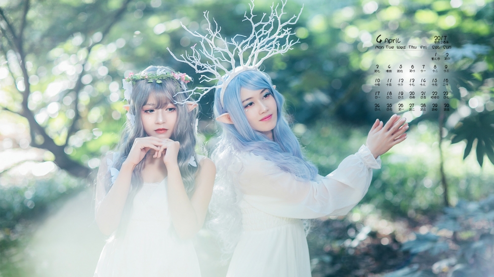 2017年4月闺蜜森林精灵写真日历壁纸