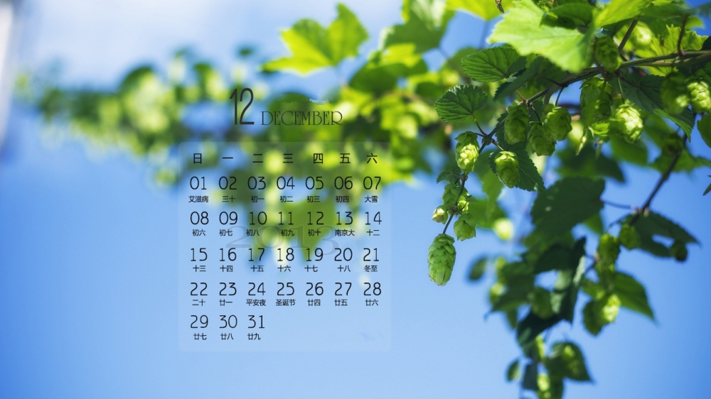 2013年12月日历唯美风景高清壁纸