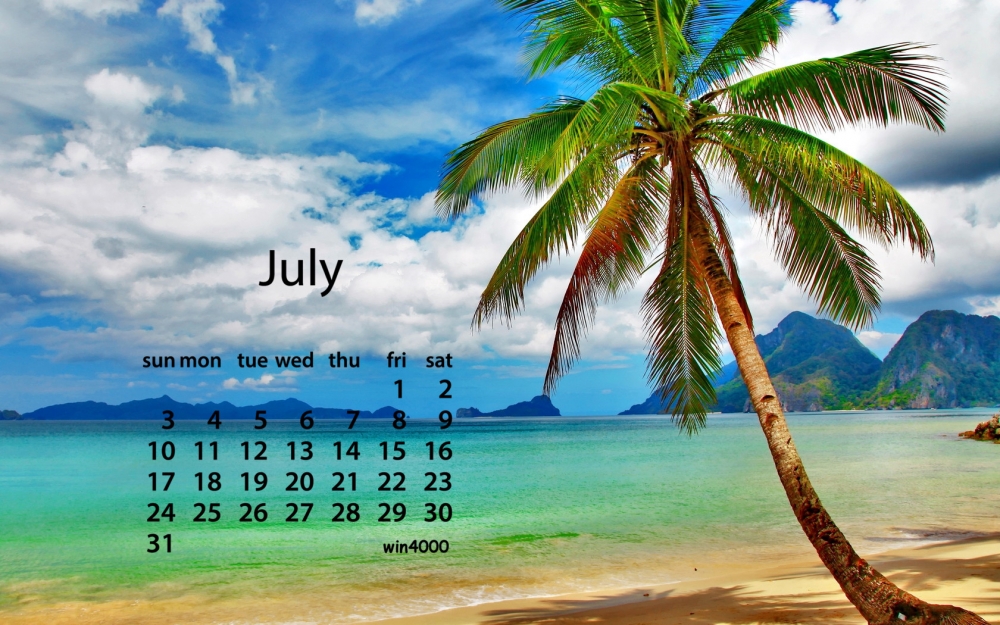 2016年7月日历湛蓝的大海风景电脑桌面壁纸下载