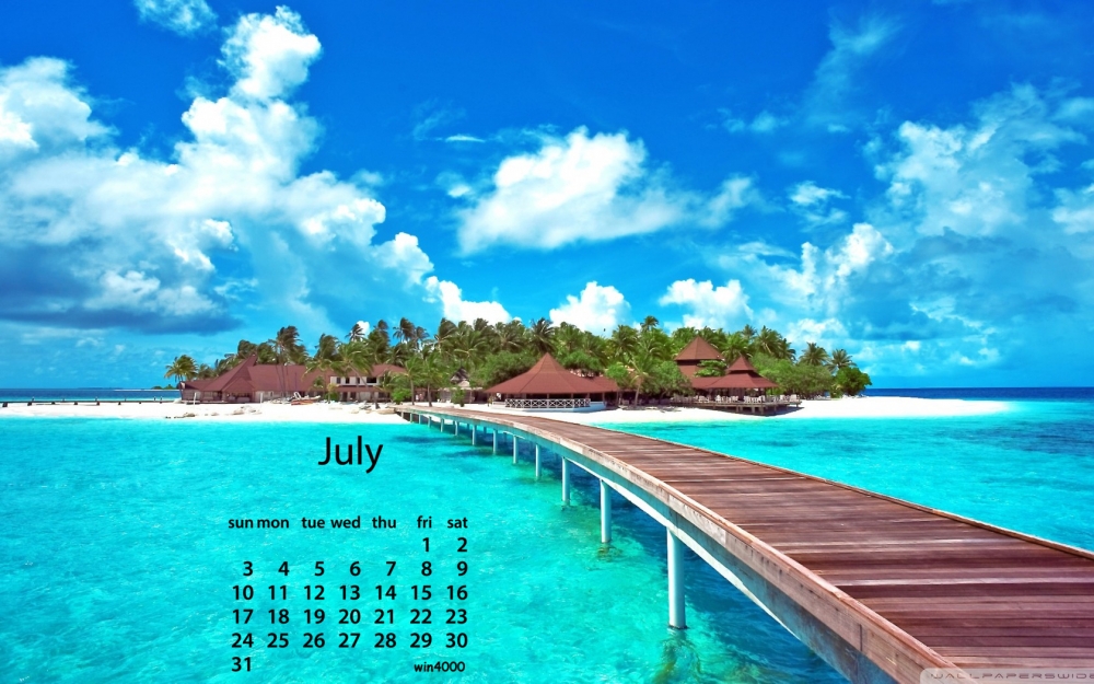2016年7月日历湛蓝的大海风景电脑桌面壁纸下载