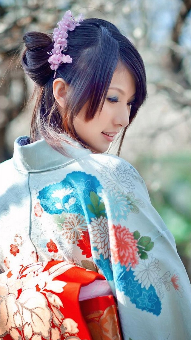 清新养眼日本和服少女唯美写真手机壁纸