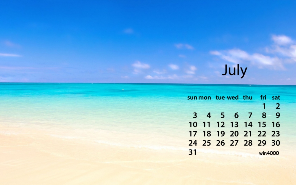 2016年7月日历湛蓝的大海风景电脑桌面壁纸下载