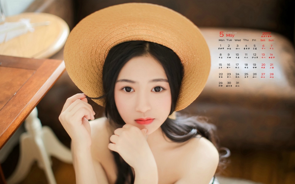 2017年5月甜美日系美少女唯美高清桌面日历壁纸