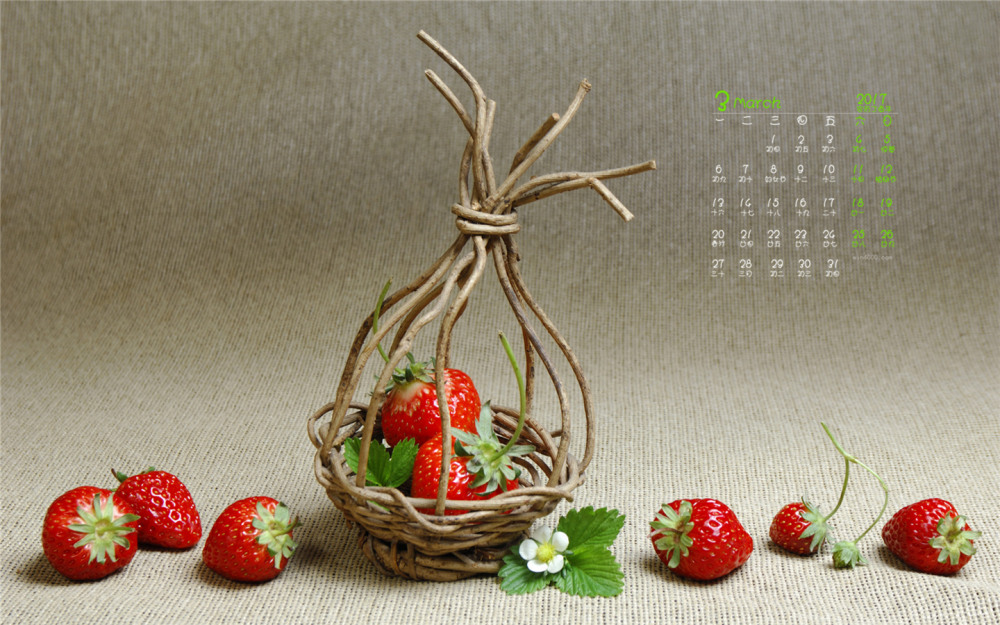 2017年3月清新可爱的草莓养眼高清植物日历壁纸