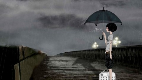 雨中等待的女孩