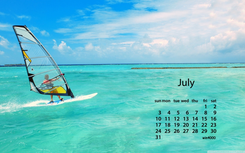 2016年7月日历湛蓝的大海风景电脑桌面壁纸下载