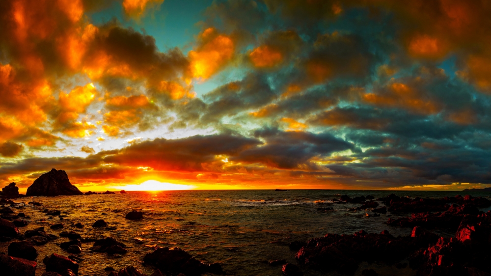黄昏海边夕阳残阳图片