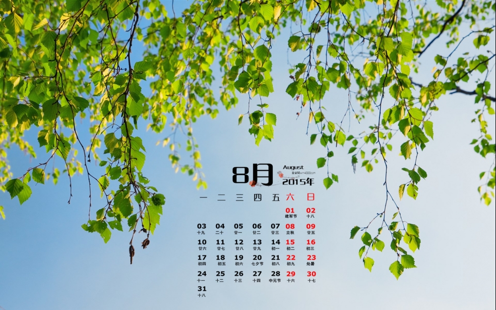 2015年8月日历精选大自然植物桌面壁纸下载