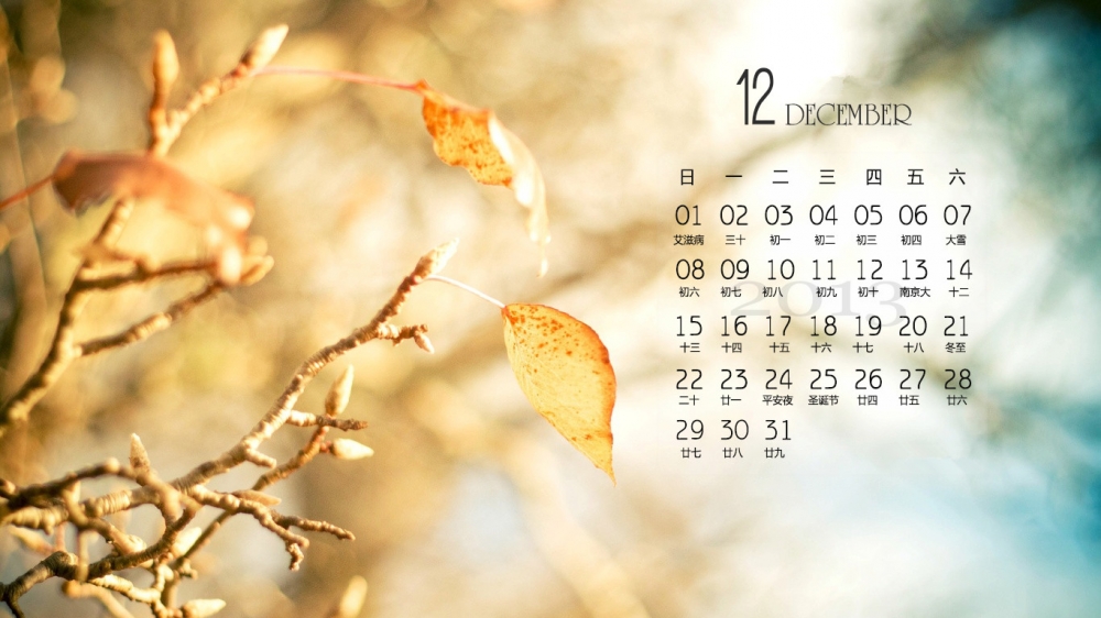 2013年12月日历唯美风景高清壁纸