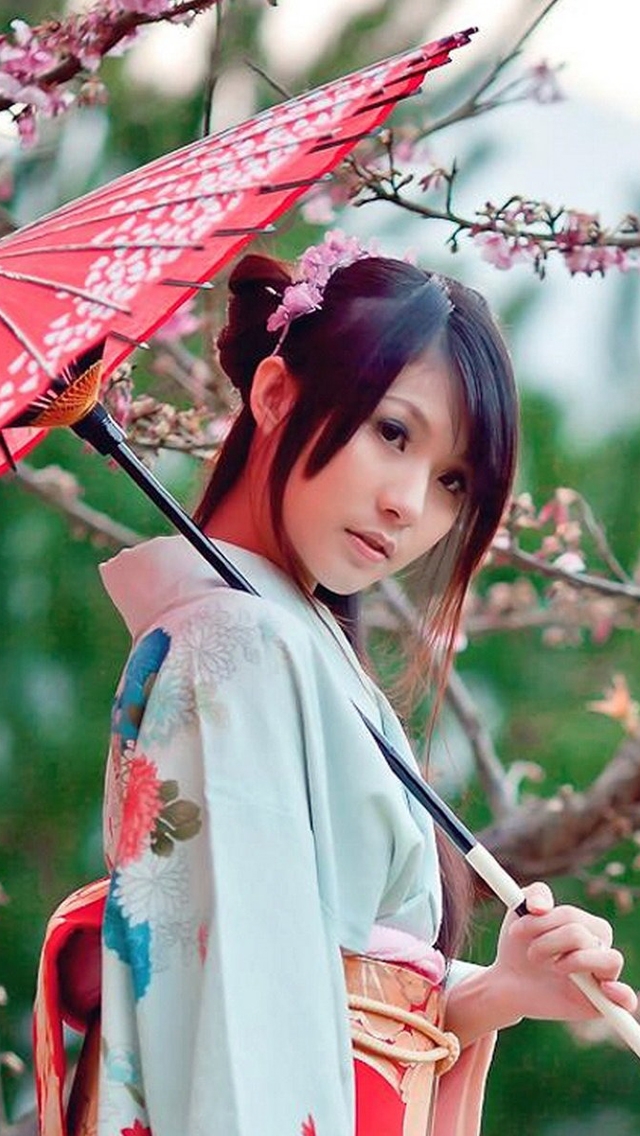 清新养眼日本和服少女唯美写真手机壁纸
