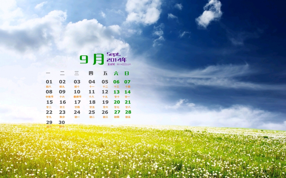 2014年9月日历壁纸唯美好看的秋天植物蒲公英图片下载