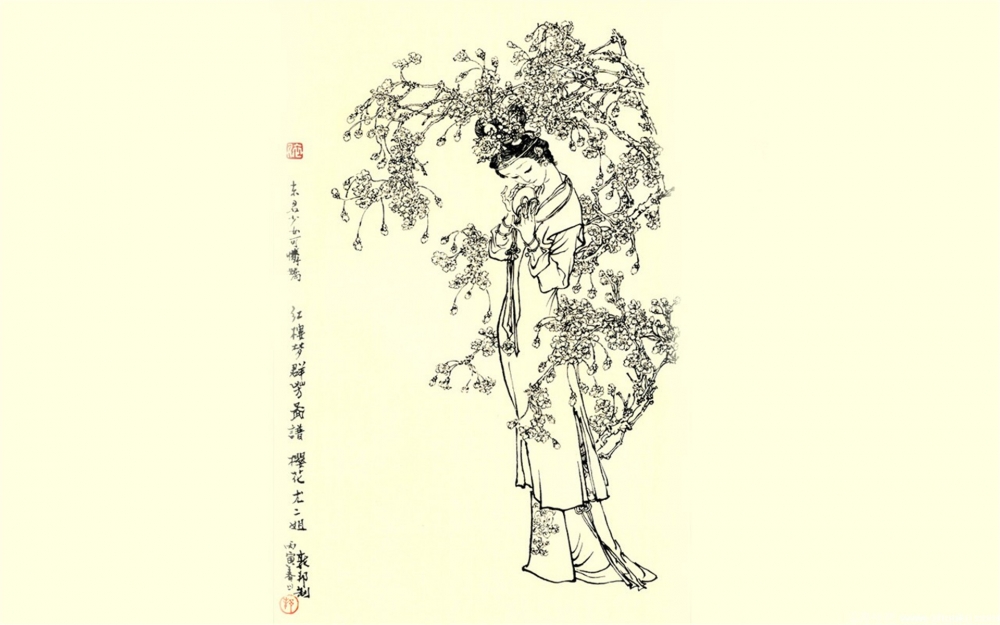 名著红楼梦十二钗古典美女手绘人物素描桌面壁纸高清