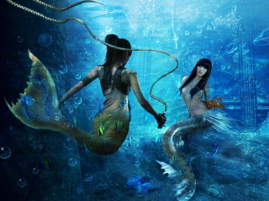 卡通美人鱼意境海底图片