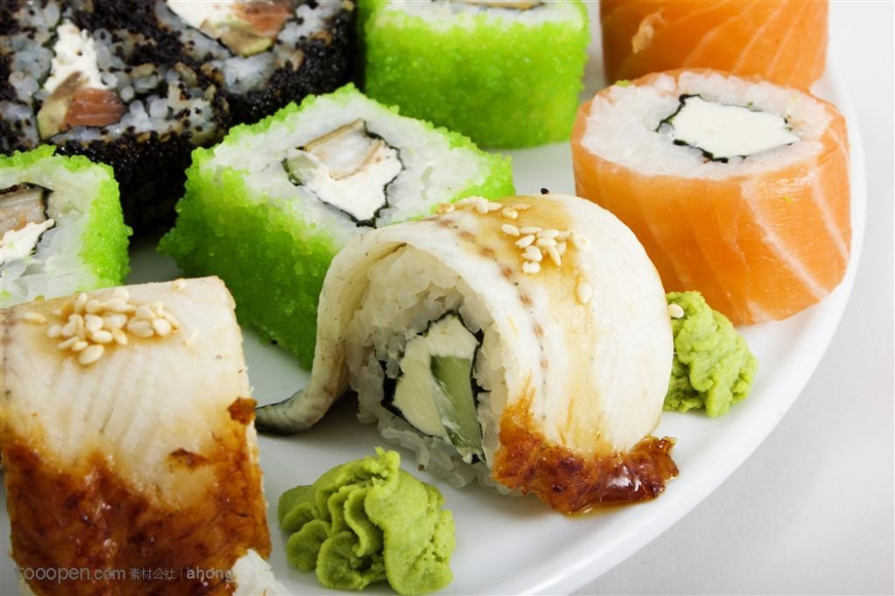 日本美食--三文鱼寿司美食图片
