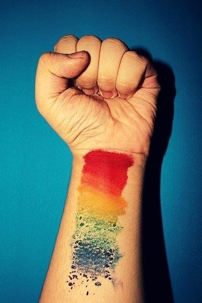 手腕上漂亮的彩虹纹身