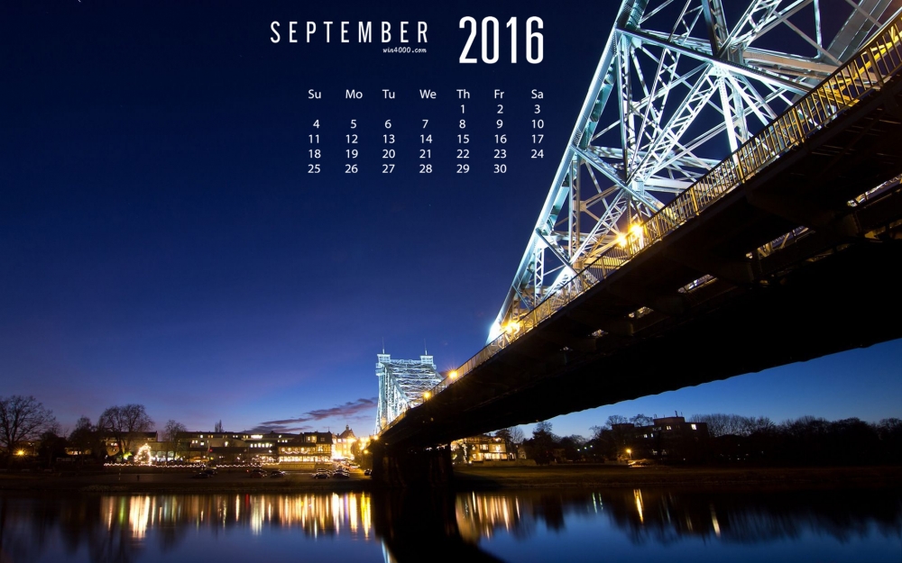 2016年9月日历德雷斯顿城市唯美夜景桌面壁纸图片