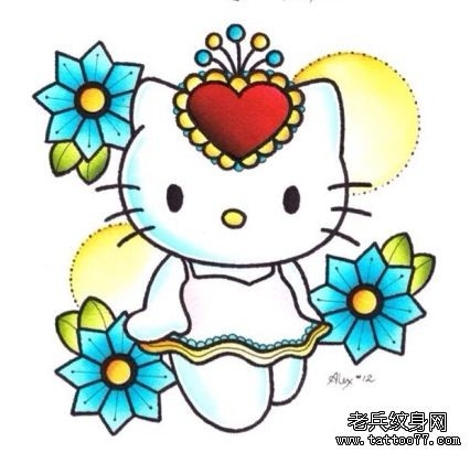 纹身520图库推荐一幅小清新kitty猫纹身图片作品