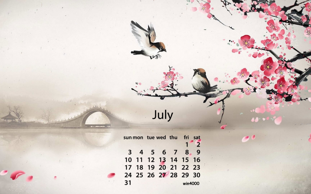 2016年7月日历中国风水墨画电脑桌面壁纸下载