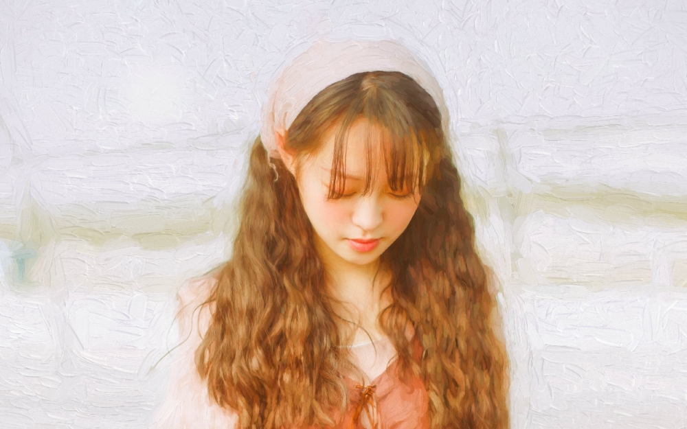 摘草莓的少女日系油画感写真电脑高清壁纸