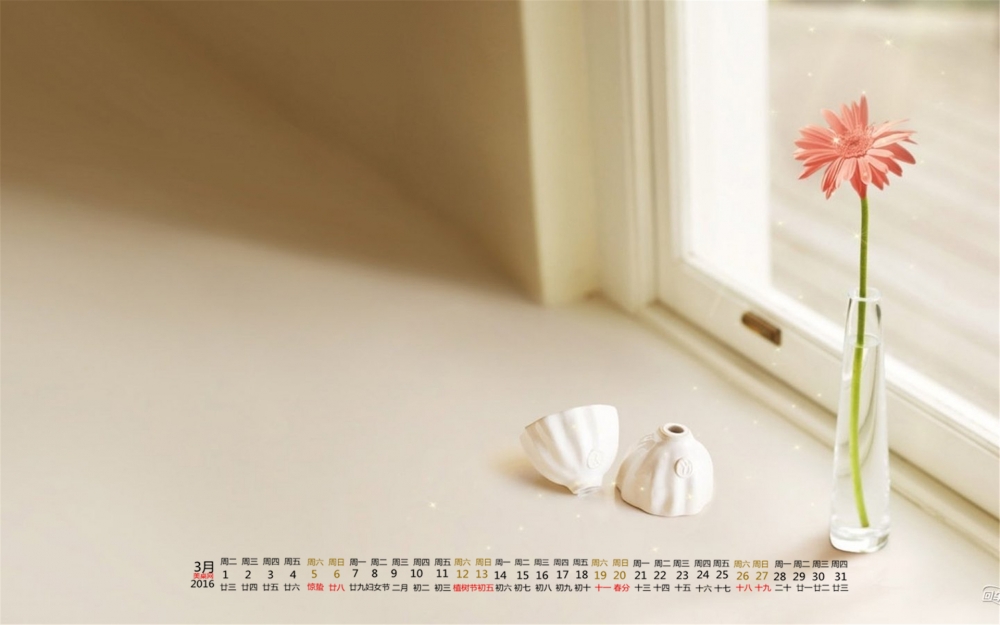 2016年3月日历唯美静物电脑桌面壁纸下载