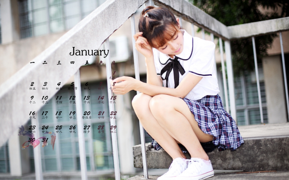 2017年1月小清新美女唯美意境高清桌面日历壁纸