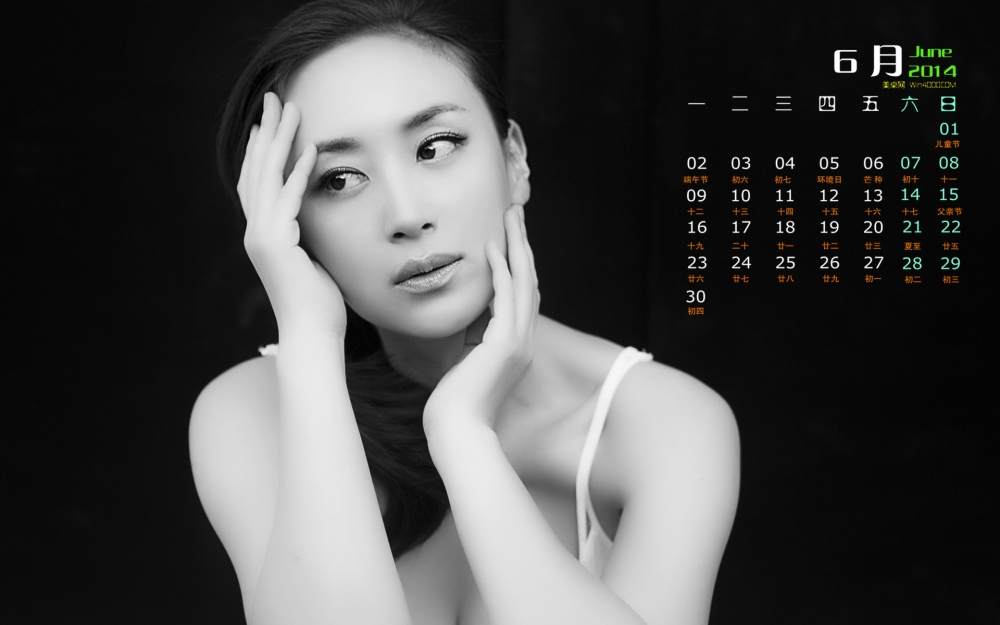 2014年6月日历桌面壁纸气质美女石琳穿警服的那些女孩儿