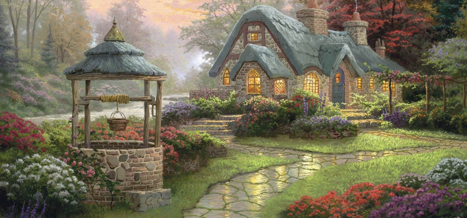 托马斯·金凯德，许愿小屋，精美风景画，桌面壁纸